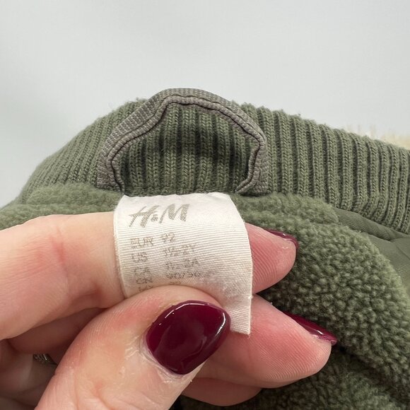 H&M Olive Green Fur Trim Hood Baby Jacket Size 1.5-2 Year - Picture 4 of 4